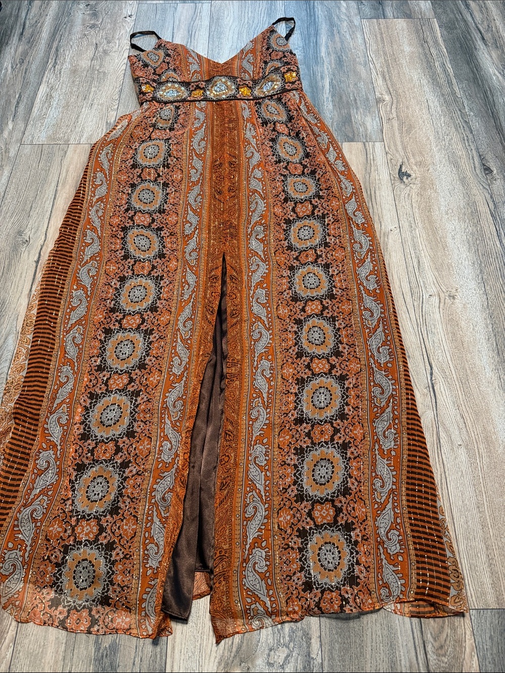 Spenser Jeremy Orange Paisley Strapless Dress
